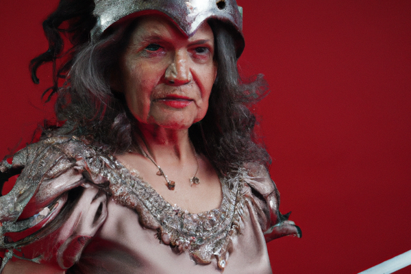 DALL·E 2023-02-22 11.52.11 - Older Woman, Valkyrie, Baroque dress, high detailed, velvet red background, 4k, high resolution, sword fight