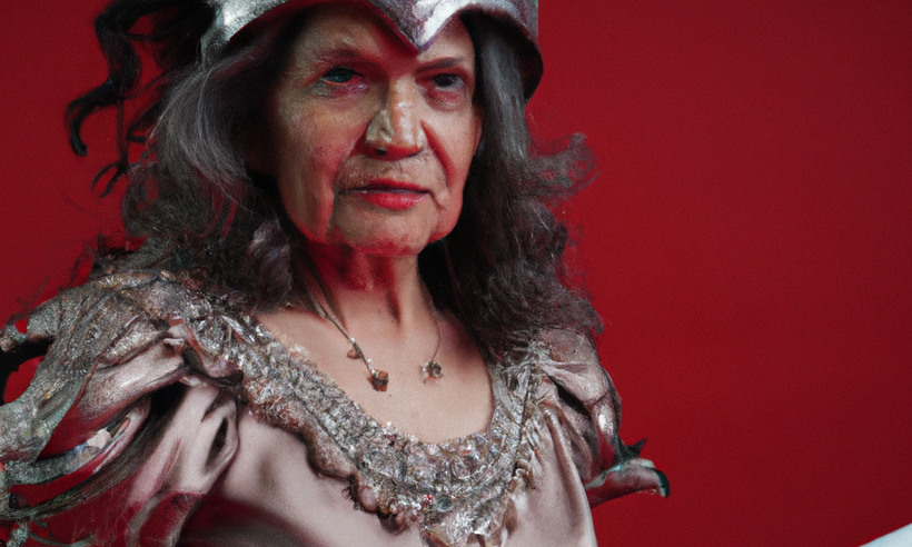 DALL·E 2023-02-22 11.52.11 - Older Woman, Valkyrie, Baroque dress, high detailed, velvet red background, 4k, high resolution, sword fight